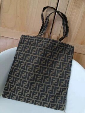 FENDI vintage ZUCCA Logo Foldable Eco Bag Tote Bag Handbag Shoulder Bag Brown